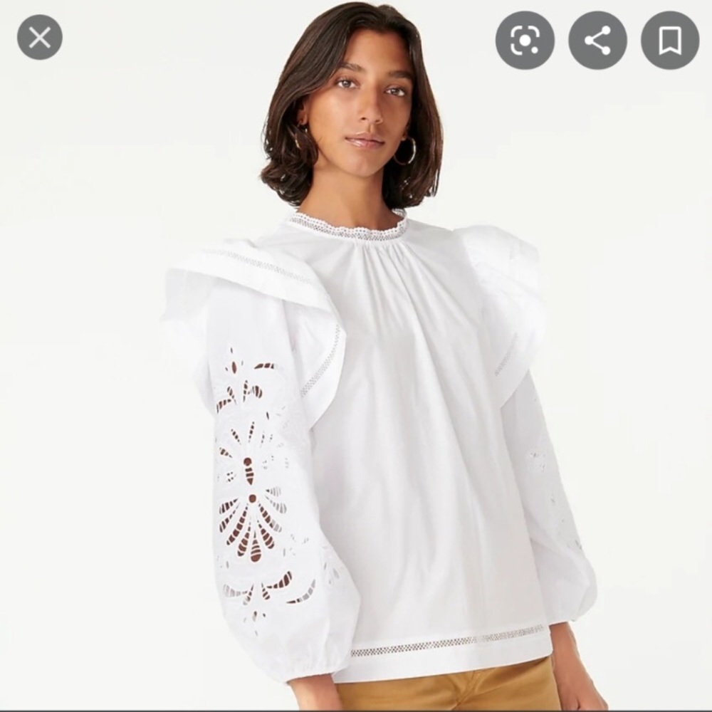JCrew Embroidered Flutter sleeve top blouse NWOT
